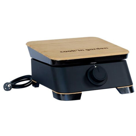 Cook'In Garden – Plancha électrique 2500W – Surface de cuisson 36,5 x 36,5 cm – Couvercle en bambou – Résistance inox – Garantie 2 ans (1/10)