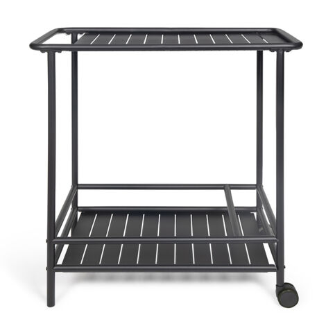 Desserte de jardin en acier noir 61 x 42 cm – Plateau supérieur 66 x 42 cm – Rangement bouteilles – 2 roulettes – GS163N – Livoo