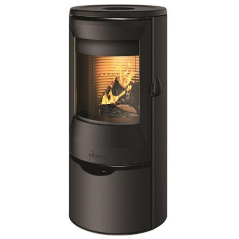 Invicta – Poêle à bois fonte 8kW noir – Double combustion – Évacuation des fumées par le dessus – Rendement 81% – Flamme verte 7 étoiles (1/4)