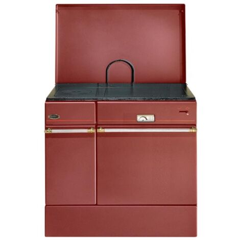 Godin – Cuisinière à bois 10.5 kW – Finition acier carmin – Four émaillé avec thermomètre – Raccord fumée arrière ou dessus – 240163CARMINPOLI