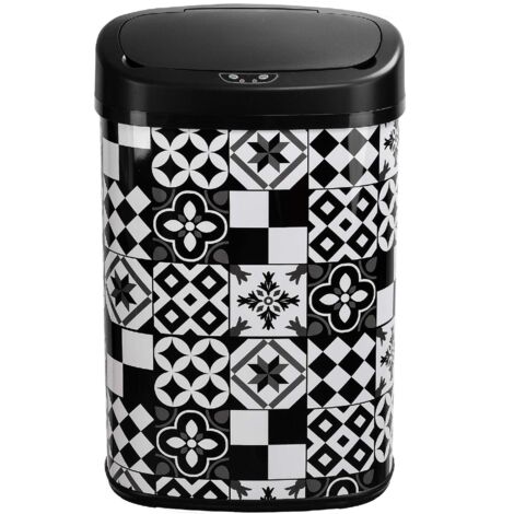 Kitchen Move – Poubelle automatique 58L en acier inoxydable – Ouverture infrarouge – Couvercle manuel – Dimensions 40.9 x 28.9 x 64.5 cm – Motif carreau de ciment