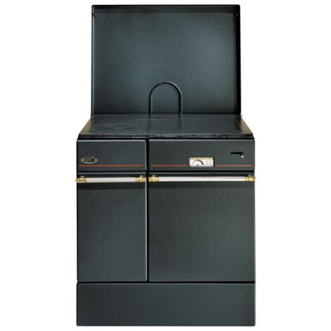 Godin – Cuisinière à bois 75 cm 10 kW – Longueur bûches 50 cm – Rendement 76,36 % – Four émaillé avec thermomètre intégré – Acier noir - 240162NOIRPOLI
