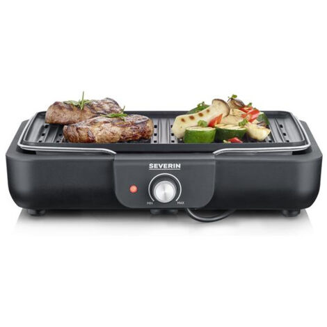 Severin – Barbecue électrique posable 2300W – Grille en fonte d'aluminium 37 x 29 cm – Thermostat rotatif réglable – Bac à eau amovible