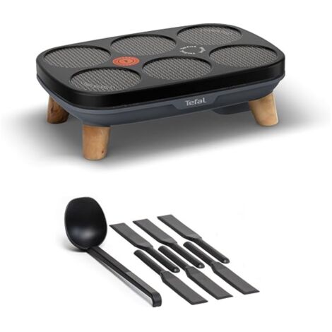 Tefal – Crêpière 1100W avec plaque antiadhésive Titanium Force – 6 empreintes pour crêpes – Indicateur Thermo-Spot – PY901BF1 (1/2)