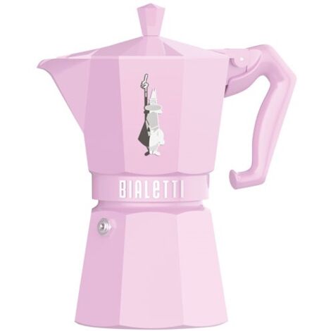 Cafetière italienne 6 tasses en aluminium rose pastel – Système anti-gouttes – Fabrication italienne – Compatible tous feux sauf induction – Bialetti