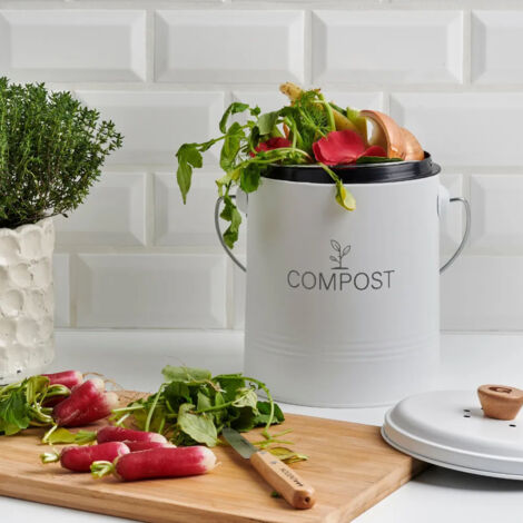 Seau à Compost 7 Litres Gris Ardoise En Acier Avec Son Filtre En Charbon Et Sa P 164753 1