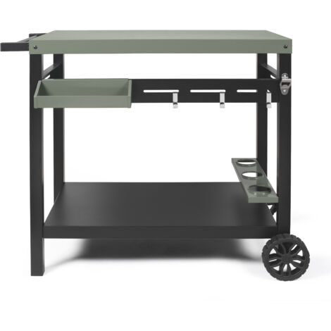 Chariot à plancha en acier peint – Plateau supérieur 85 x 50 cm – Hauteur 81,5 cm – Rangement pour 3 bouteilles – 2 roues crantées – Livoo - GS167V