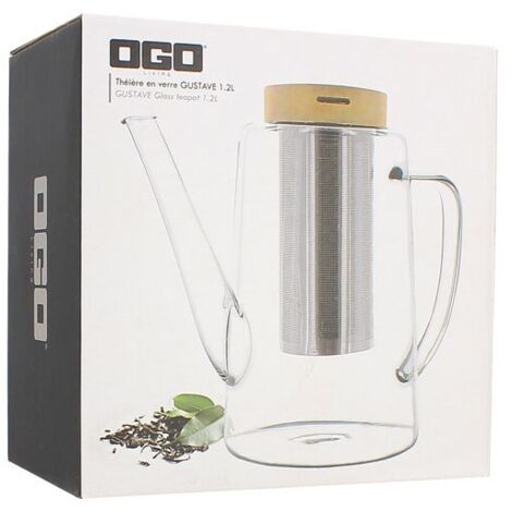 Théière en verre et couvercle en bois 1,2L, GUSTAVE (1/6)