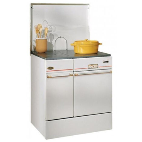 Godin – Cuisinière à bois 76,36% rendement – Habillage acier blanc – Dessus fonte polie – Four émaillé avec thermomètre intégré - 240162BLANCPOLI (1/3)