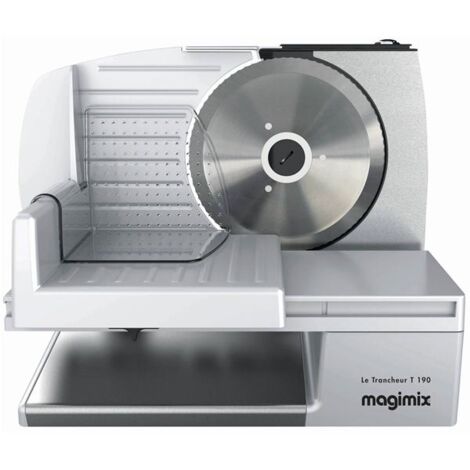 Magimix – Trancheuse électrique 150W avec lame inox 190mm – Épaisseur de coupe réglable jusqu'à 28mm – Chariot extra-large pour pièces jusqu'à 20cm