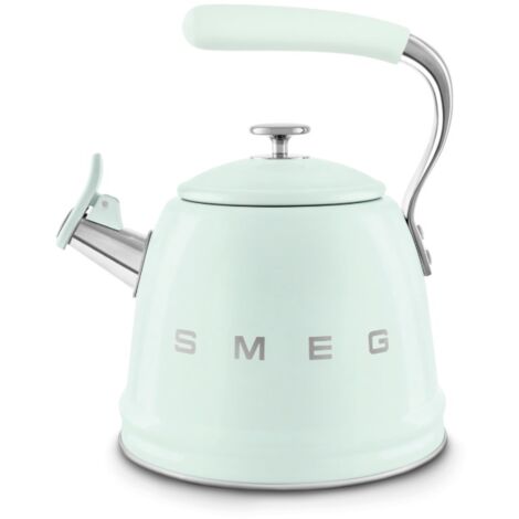 Bouilloire à induction théière sifflet 2,3l acier inox. Retro, poignée en bois, briebe, pastel, jaune