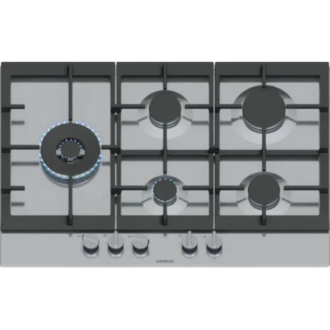 Siemens – Plaque de cuisson gaz 75cm 5 foyers 12500W inox – Brûleur Wok 5000W – Commandes ergonomiques – EC7A5SI90
