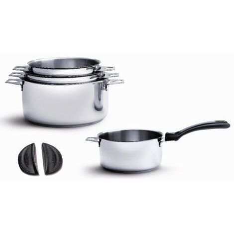 Série de 4 casseroles inox 14/16/18/20cm + 1 queue + 2 anses - De Buyer - 3491.04