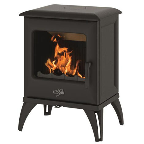 Godin – Poêle à bois fonte 5kW – Double combustion – Évacuation des fumées Ø125mm – Flamme verte 7 étoiles – 388146000053