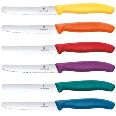 Boîte de 6 couteaux à tomate 11 cm – Lame en acier inoxydable – Poignée ergonomique en plastique – Pour tranchage précis des fruits – Victorinox