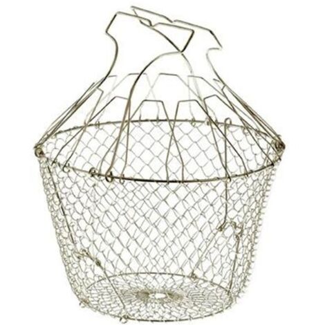 Panier à salade pliant inox 22.5cm avec raidisseurs – Fil inox tressé – Rangement compact – Pour professionnels de la cuisine – Tellier (1/5)