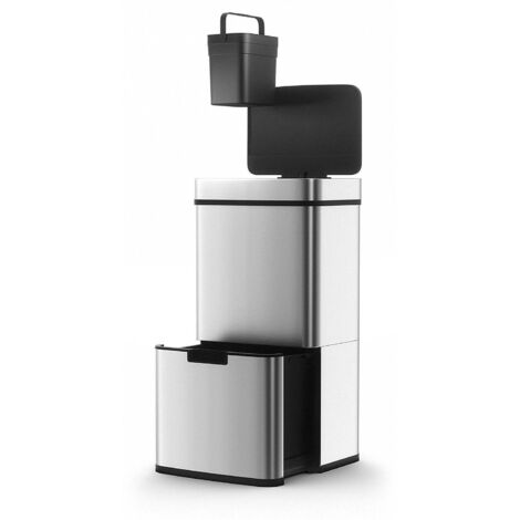 Kitchen Move – Poubelle automatique tri sélectif 75L – 3 compartiments – Acier inoxydable – Ouverture infra-rouge – Fermeture anti-odeurs