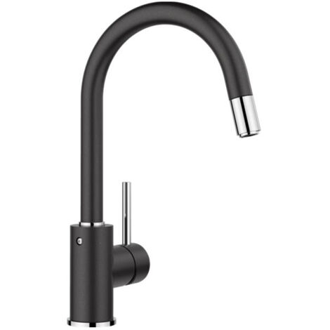 Blanco – Évier à encastrer LEGRA XL 6S 1 bac – Finition Silgranit® noir – Vidage compact Ø 90 mm – Mitigeur MIDA-S col de cygne orientable 360° (1/3)