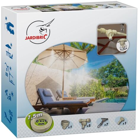 Jardibric – Kit de brumisation portable 7.5m tuyau – 5 jonctions push fit – buses orientables pour arrosage – pinces de fixation incluses