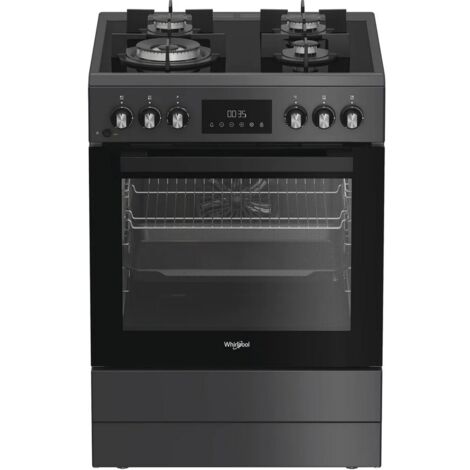 Cuisinière 60 cm, anthracite, table gaz sur verre, 4 zones dont 1 foyer WHIRLPOOL - W6G8LCSWA