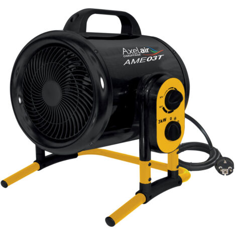 Axelair – Chauffage de chantier électrique 3 kW – Débit d’air 420 m3/h – Surface chauffée jusqu'à 40 m² – Protection IPX4 – AME03T