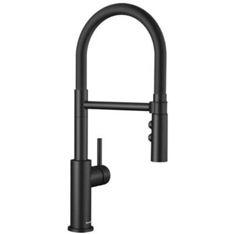 Blanco – Mitigeur de cuisine noir mat avec douchette extractible – Bec orientable 360° – Laiton et polymères – Hauteur 480 mm – 525793