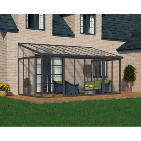 Chalet & Jardin – Véranda fermée 3x5,46m gris anthracite – Aluminium résistant aux intempéries – Surface intérieure 14 m² – Résistance au vent 120 km/h – 703990