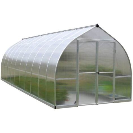 Palram – Serre de jardin polycarbonate 14,9 m² – Aluminium argent – Dimensions 613x244x219 cm – 4 fenêtres d'aération – Installation rapide