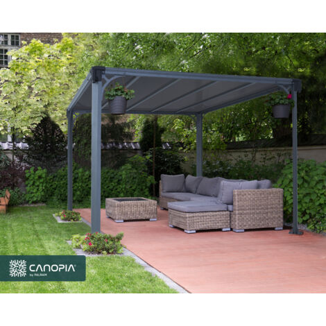 Canopia By Palram – Tonnelle de jardin Milano 3000 – Aluminium laqué gris anthracite – Surface 9,5 m² – Résistance à la neige 75 kg/m² – Montage facile (1/10)