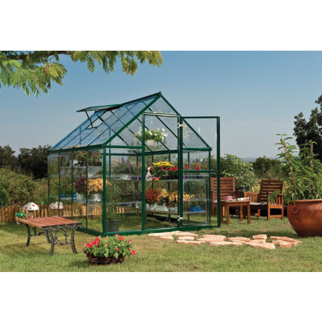 Canopia By Palram – Serre de jardin polycarbonate 4,5 m² – Dimensions 2,47 m x 1,85 m x 2,08 m – Épaisseur des parois 0,7 mm – Structure aluminium verte