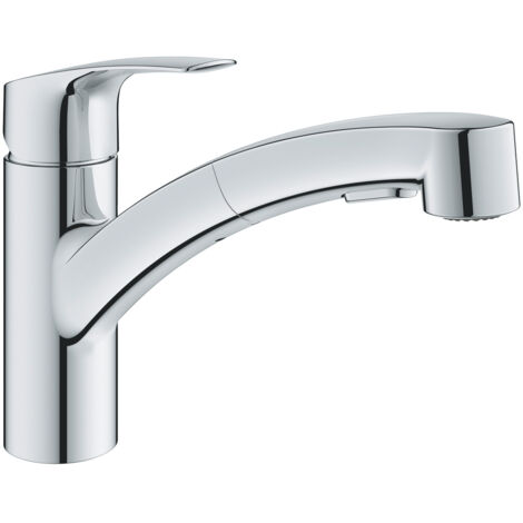 Grohe – Mitigeur de cuisine monocommande bec bas chromé – Hauteur 184 mm – Douchette extractible – Limiteur de débit ajustable – 30355001 (1/7)