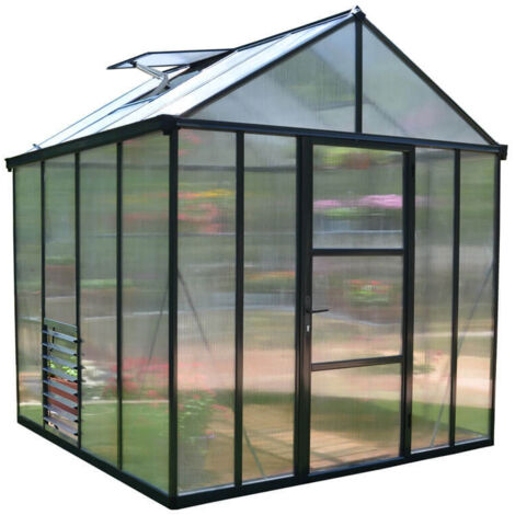 Palram – Serre de jardin polycarbonate 5,7m² – Aluminium laqué gris anthracite – Panneaux double paroi 10mm – 702400