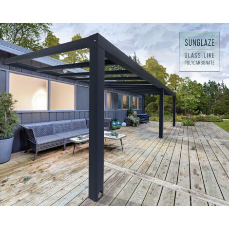 Palram – Couverture de patio 3,4x7,4m gris – Aluminium 4mm résistant aux UV – Gouttière cachée – Montage mural 230cm – 705928 (1/5)