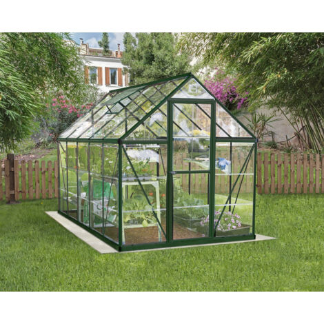 Canopia By Palram – Serre de jardin polycarbonate 5,6 m² – Aluminium laqué vert – Dimensions 306 x 185 x 208 cm – Panneaux incassables – Système de ventilation intégré