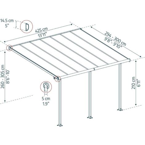 Palram – Pergola 12.5m² blanche en aluminium – Panneaux polycarbonate 16mm – Résistante aux intempéries – 704218