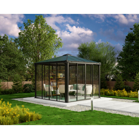 Canopia By Palram – Gazebo tonnelle fermée 8,6m² en polycarbonate teinté bronze – Cadre en aluminium gris anthracite – 704744