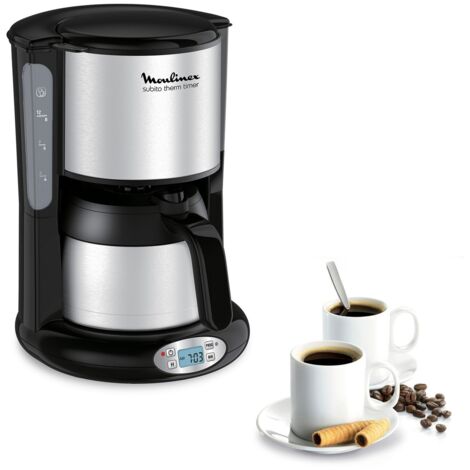 Moulinex Subito, Cafetière filtre programmable avec verseuse isotherme, Capacité de 0,9 L, 12 tasses, Noir et Inox, FT5S2DE0