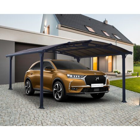 Palram – Carport aluminium incurvé 430x359x242 cm – Panneaux polycarbonate 6 mm teintés – Résistance vent 100 km/h – Charge neige 150 kg/m²