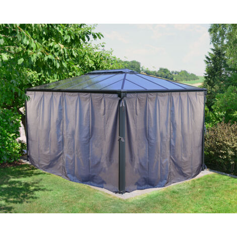 Palram – Set de rideaux pour tonnelle 4 pièces – Polyester waterproof gris – Installation facile avec zip – 704056 (1/5)