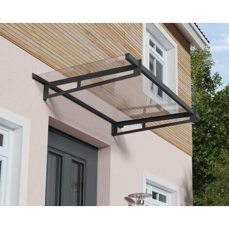 Palram – Marquise transparente 93.5x150cm gris foncé – Cadre en aluminium – Résistance au vent jusqu'à 120 km/h – 706192