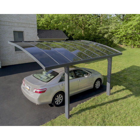 Palram – Carport simple 14.3m² gris anthracite – Structure en aluminium – Panneaux polycarbonate résistants aux UV – Résistance à la neige 75kg/m² – 704229