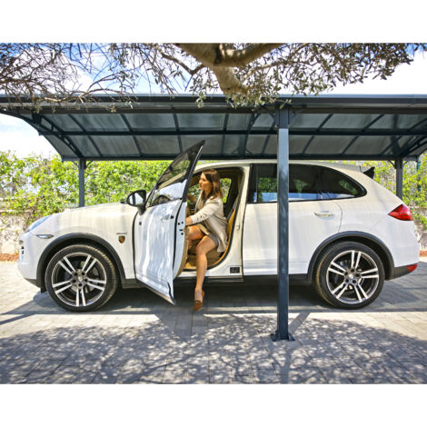 Palram – Carport 23.1m² gris anthracite – Structure en polycarbonate résistant – Dimensions ext. 649 x 359 x 242 cm – Résistance au vent 100 km/h