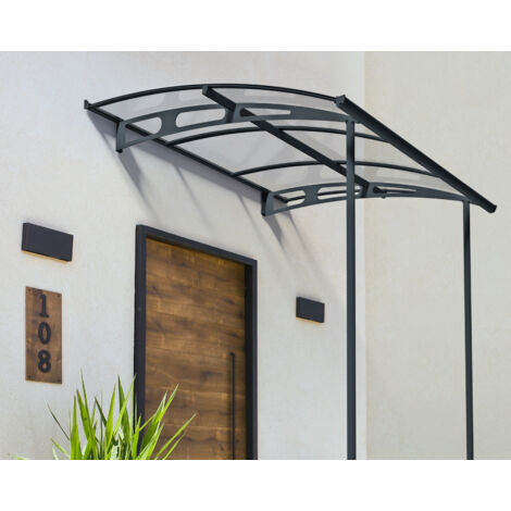 Palram – Marquise transparente 199,6x200,5cm gris – Structure en aluminium et acier galvanisé – Protection contre intempéries – Installation facile