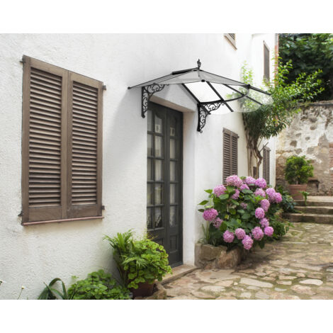 Canopia By Palram – Marquise de porte Iris 125 x 174.9 cm – Aluminium laqué noir – Panneaux acryliques 4mm – Protection contre intempéries