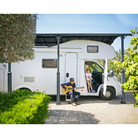 Palram – Carport 30.8m² gris anthracite pour SUV – Panneaux polycarbonate 6mm – Résistance au vent 70 km/h – Charge de neige 80 kg/m² – 705915