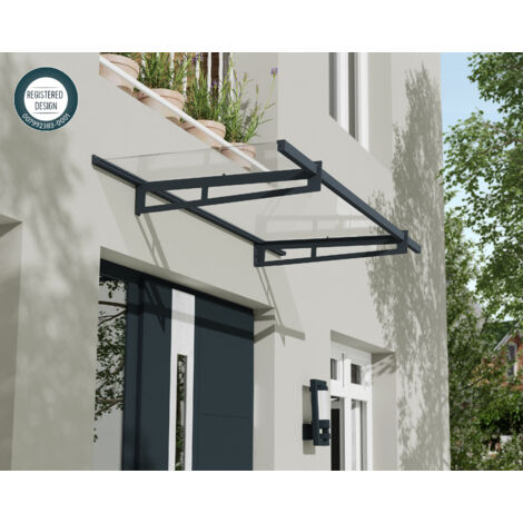 Palram – Marquise transparente 93.5x205cm gris anthracite – Cadre en aluminium – Résistance au vent 120 km/h – Charge neige 120 kg/m² – 706595