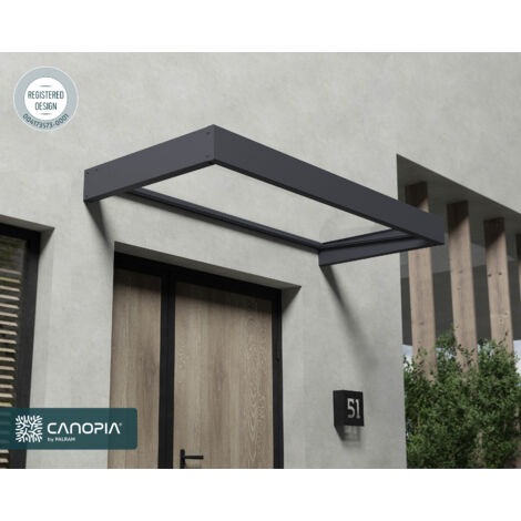 Palram – Marquise transparente 215x95cm gris foncé – Structure en aluminium et acier galvanisé – Résistance au vent jusqu'à 150 km/h – 706122