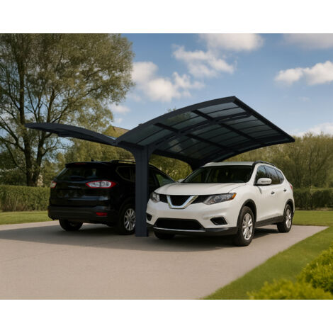 Palram – Carport Arizona Breeze gris 495x289x273,5cm – Structure aluminium – Panneaux polycarbonate anti-UV – Abri voiture 2 places