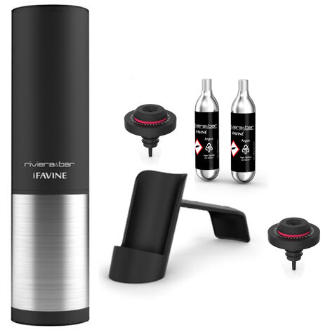 Coffret 2 bouchons pour vin et 2 cartouches d'argon – Bouchon breveté Vino'Gard – Préservation des arômes – Compatible avec tous les vins – Riviera & Bar