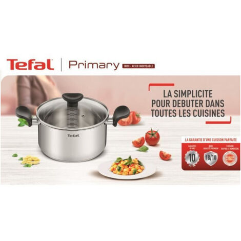 Tefal PRIMARY Poêle 20cm Acier Inoxydable - Garantie 10 Ans, Induction, Cuisson Croustillante E3080204